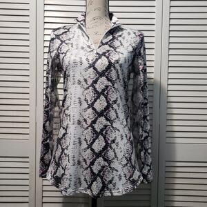 Top Ligne 1/4 Zip Pop-over Women's XS Black & Pink Snake Print Long Sleeve Shirt
